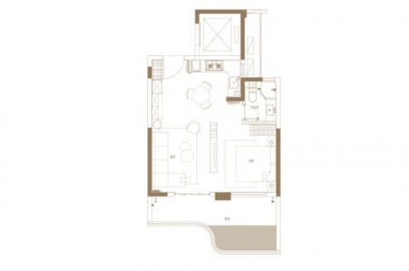 高层65㎡户型， 1室2厅1卫0厨， 建筑面积约65.00平-65㎡