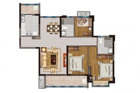 C5户型， 3室2厅2卫1厨， 建筑面积约119.51平米-119㎡