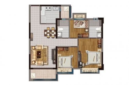 C2户型， 3室2厅2卫1厨， 建筑面积约109.55平米-109㎡