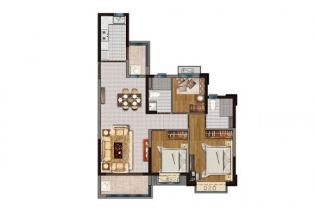 C3户型， 3室2厅2卫1厨， 建筑面积约110.06平米-110㎡